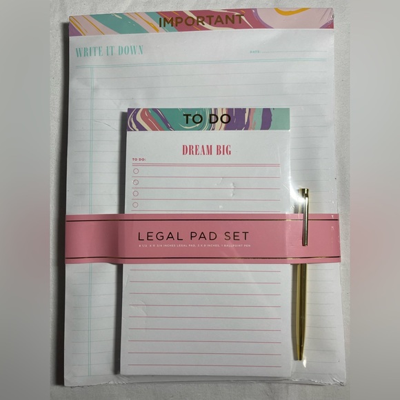 James Burke Collection Legal Pad Set To Do Dream Big Notepad Ballpoint Gold Pen - Picture 1 of 7